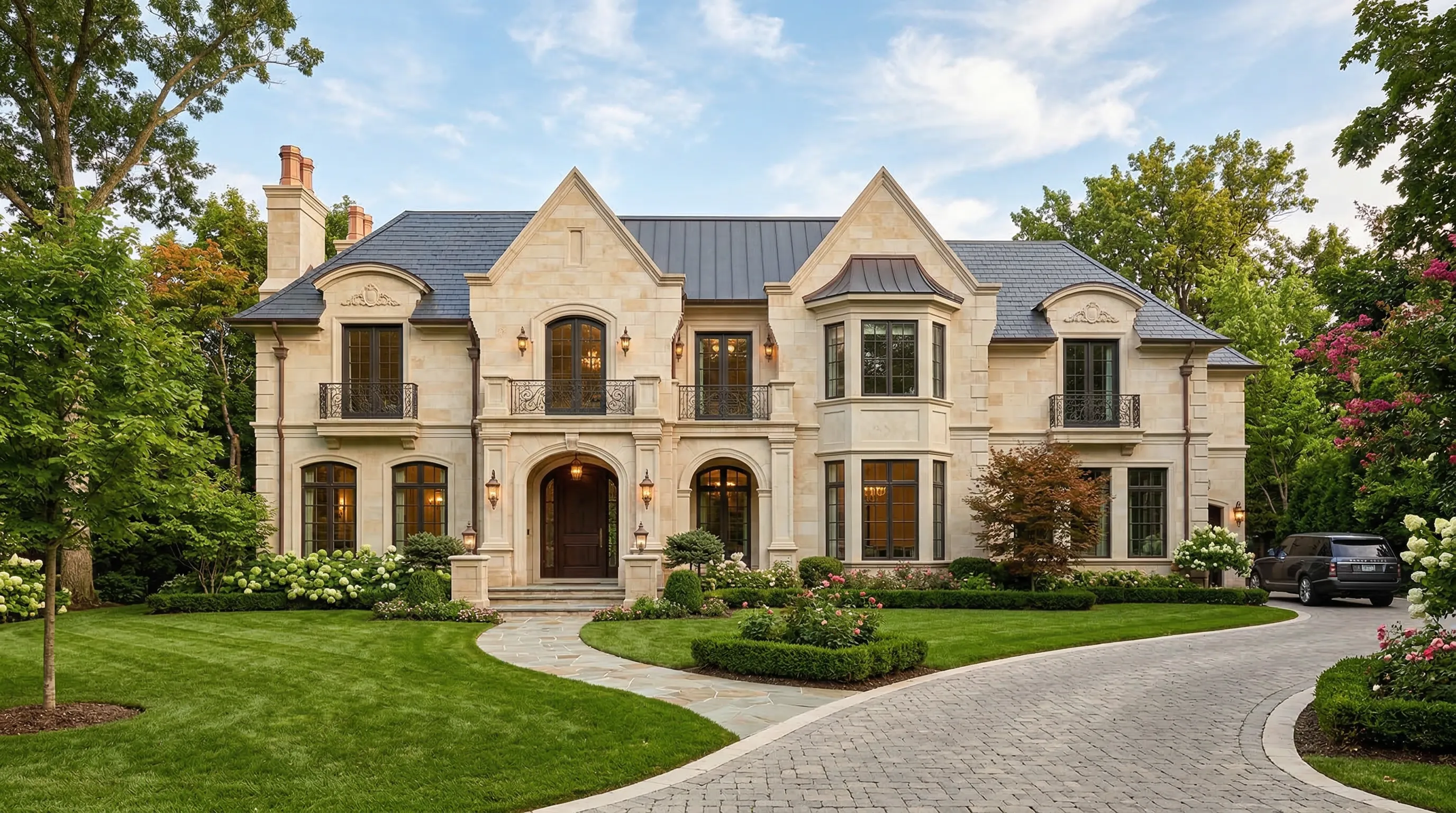 Luxury limestone estate facade
